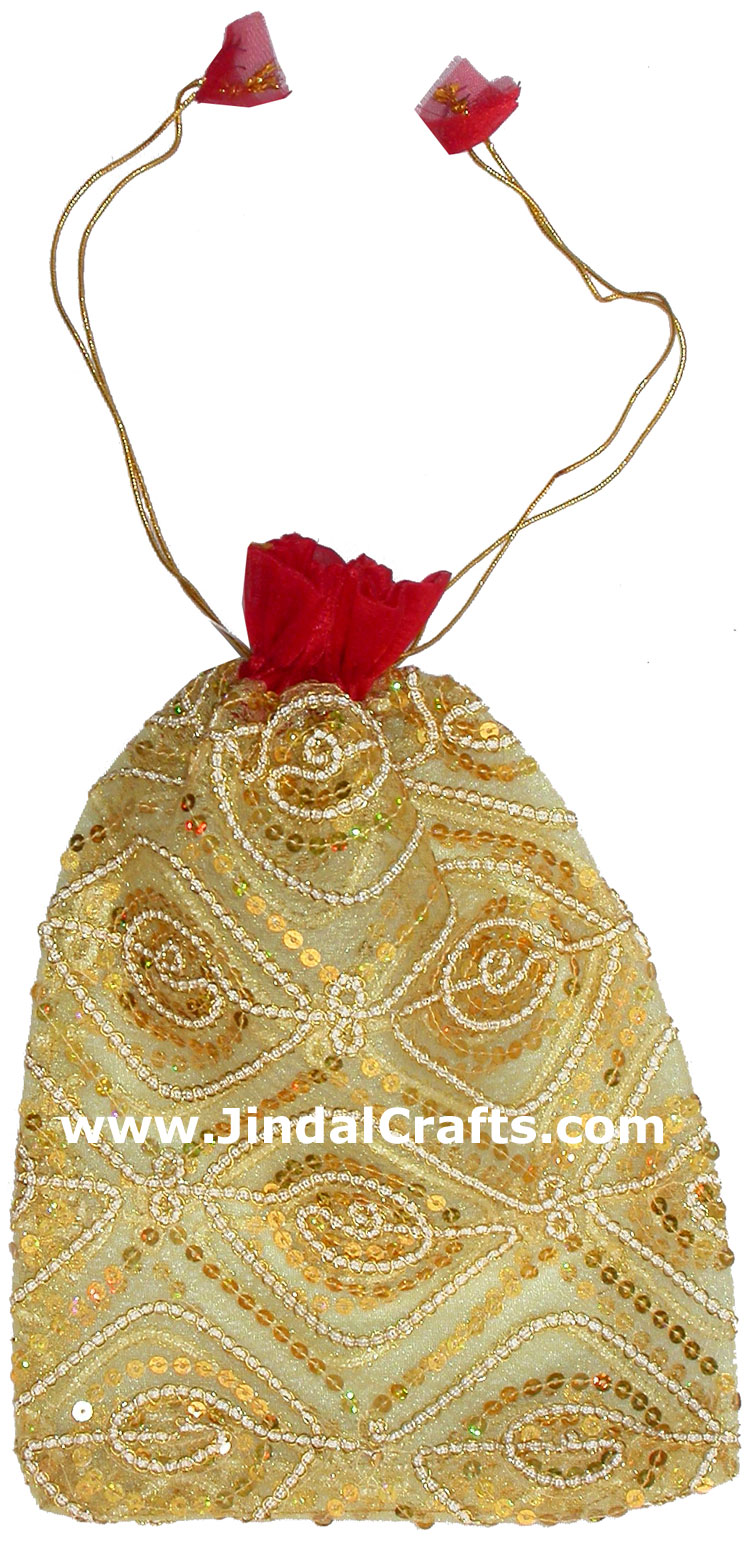 Drawstring Organza Bags Embroidered India Traditional