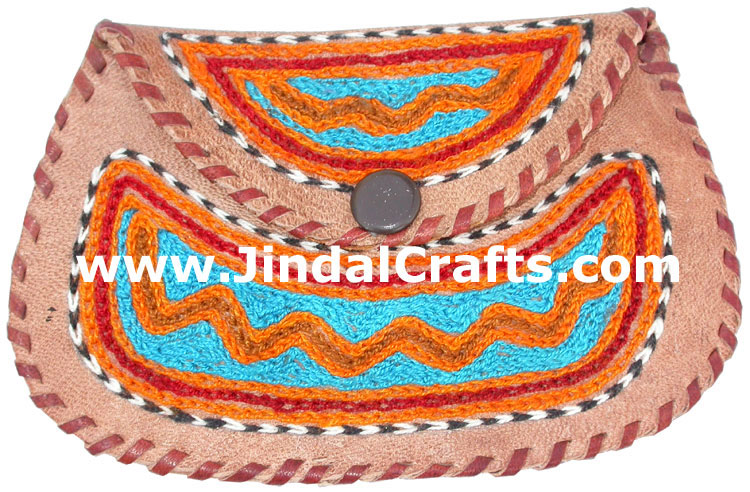 Hand Embroidered Camel Leather Purse India Traditional