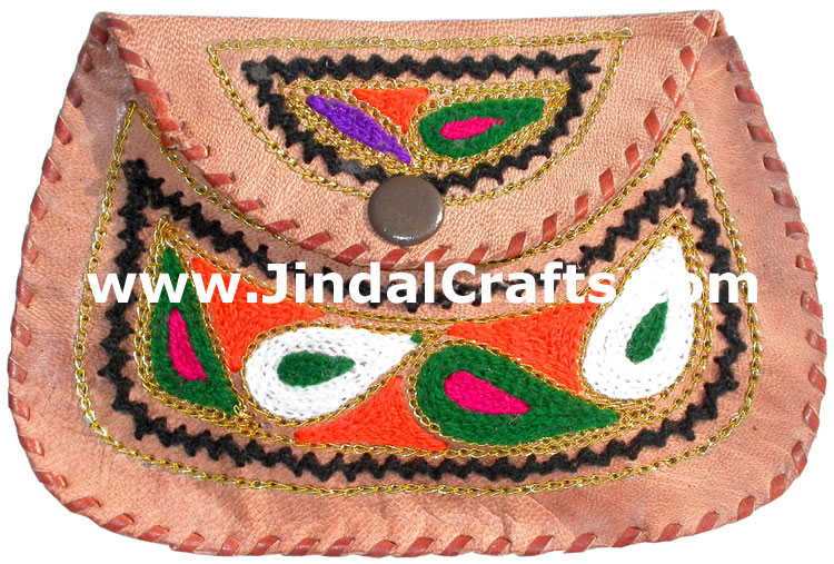 Hand Embroidered Camel Leather Purse India Traditional