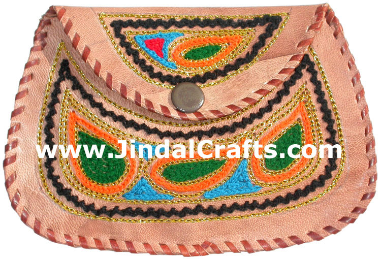 Hand Embroidered Camel Leather Purse India Traditional