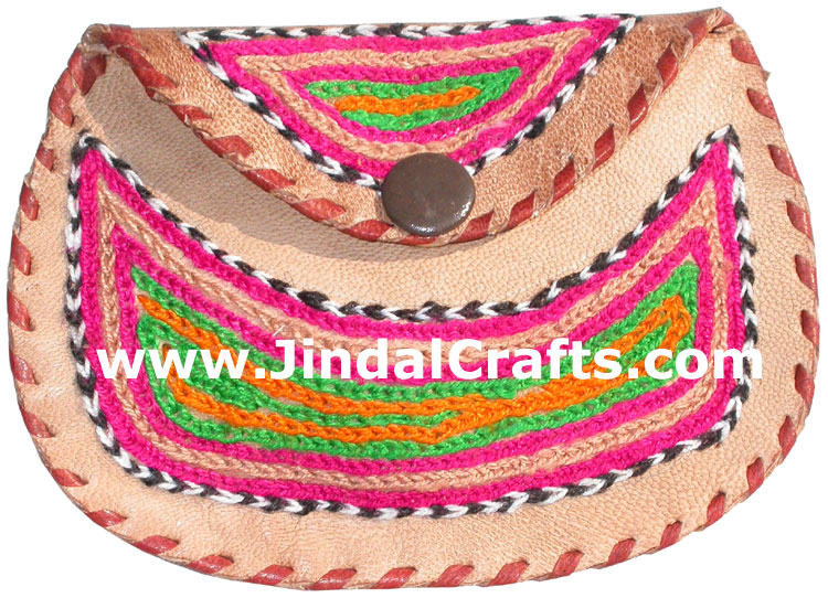 Hand Embroidered Camel Leather Purse India Traditional