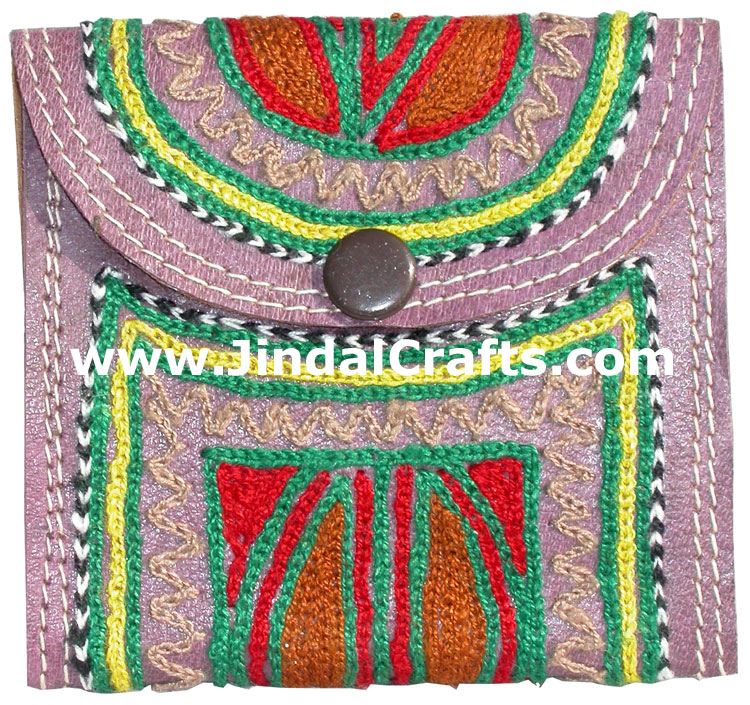 Hand Embroidered Camel Leather Purse India Traditional