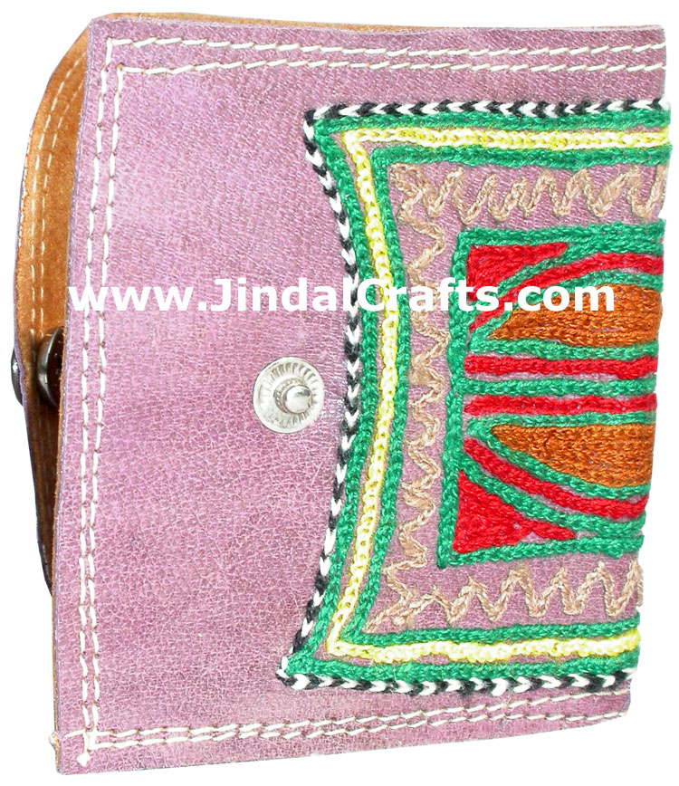 Hand Embroidered Camel Leather Purse India Traditional