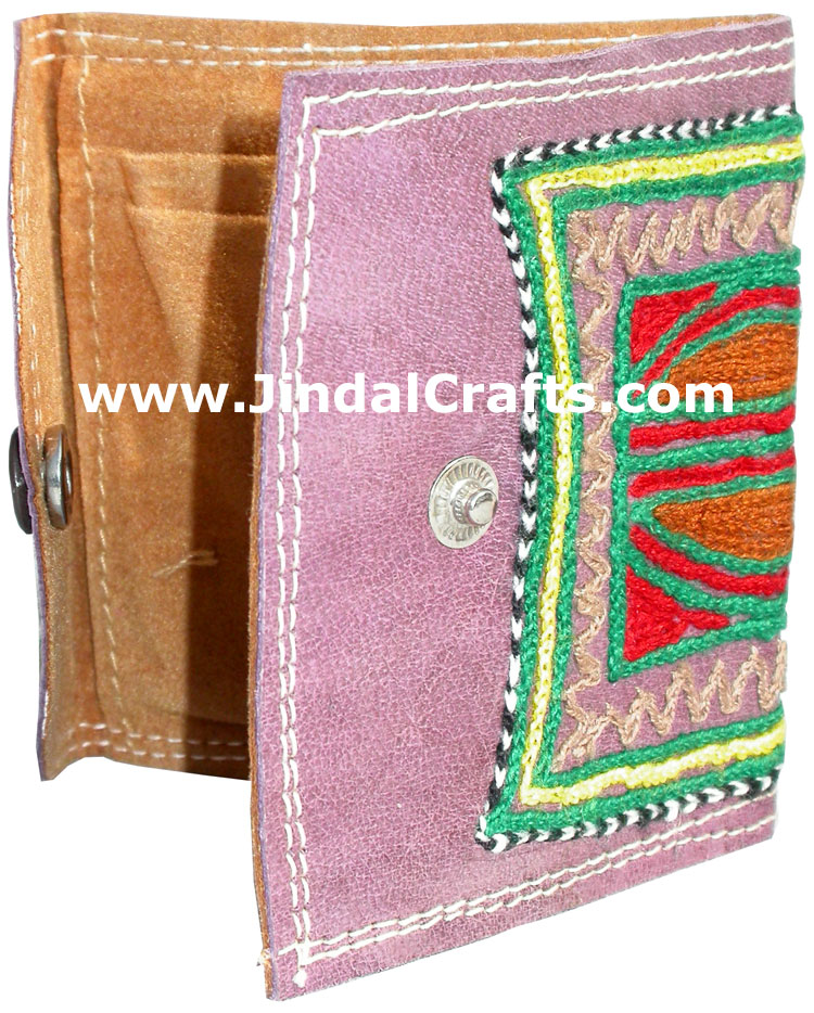 Hand Embroidered Camel Leather Purse India Traditional