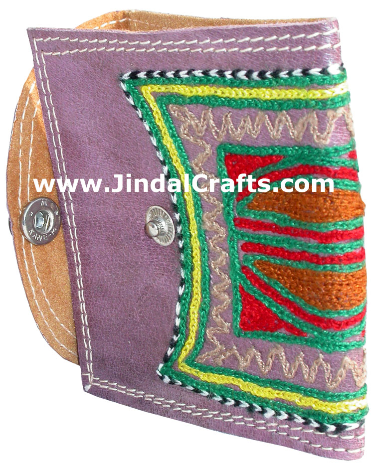 Hand Embroidered Camel Leather Purse India Traditional