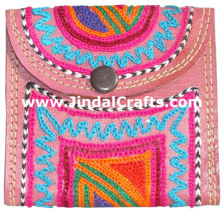 Hand Embroidered Camel Leather Purse India Traditional
