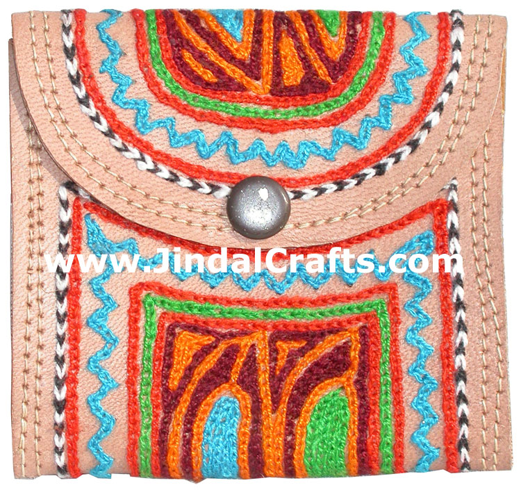 Hand Embroidered Camel Leather Purse India Traditional