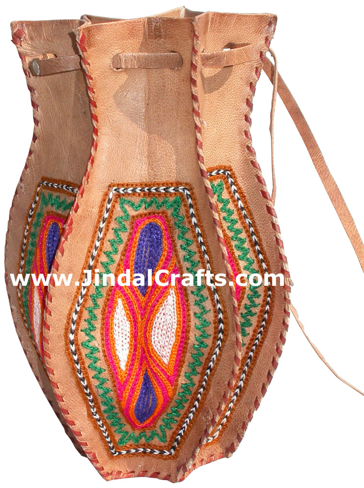 Hand Embroidered Camel Leather Purse India Traditional