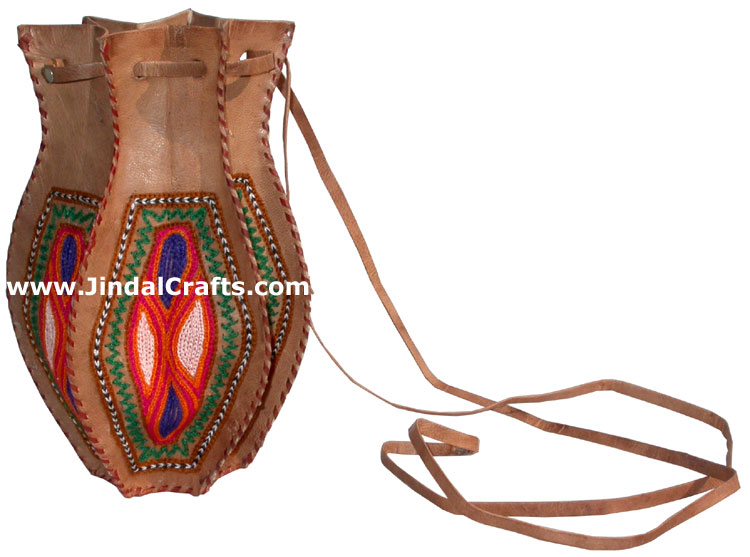 Hand Embroidered Camel Leather Purse India Traditional