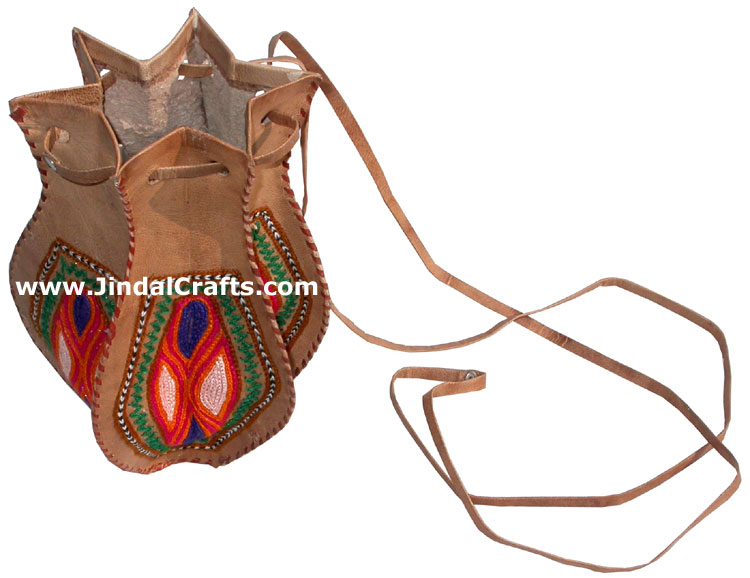 Hand Embroidered Camel Leather Purse India Traditional