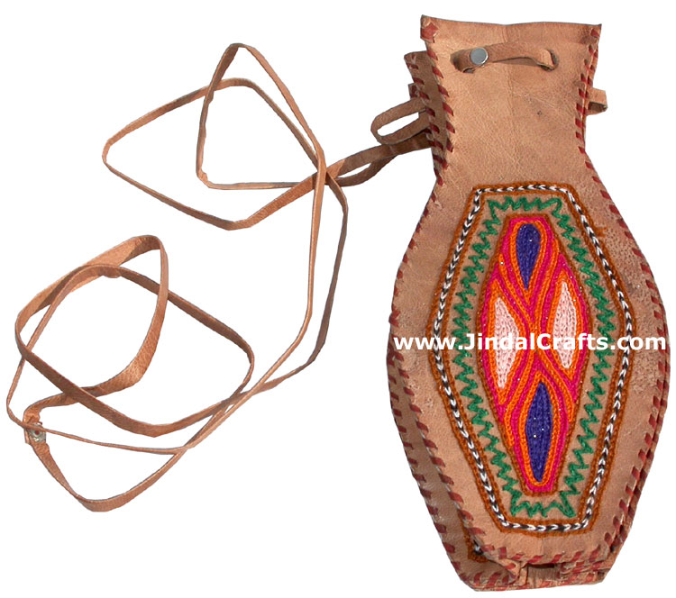Hand Embroidered Camel Leather Purse India Traditional