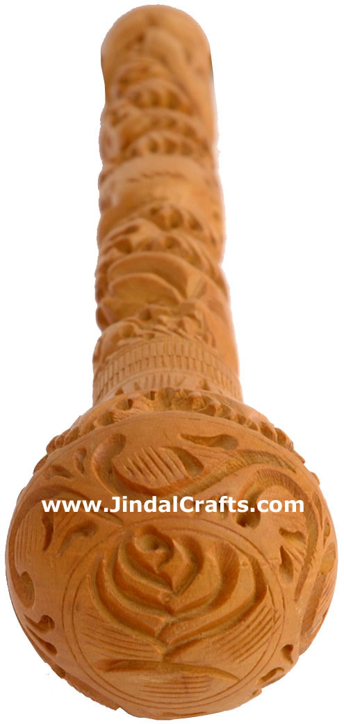 Hand Carved Kadam Wood Walking Stick India Animal Engraving Traditional Art