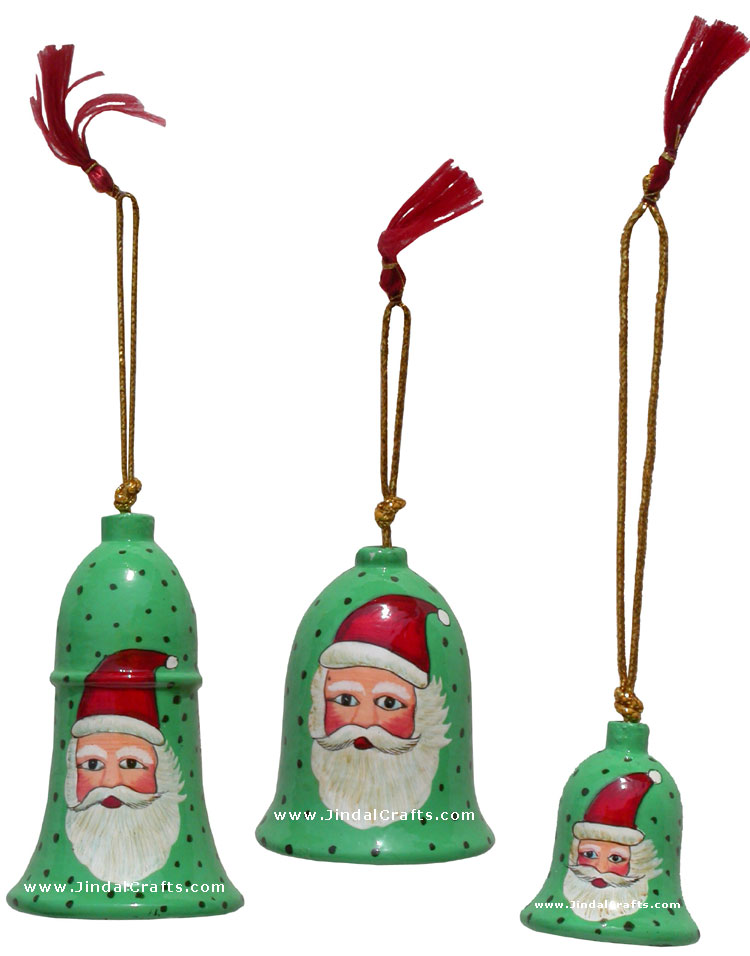 Hand Made, Painted Papier Mache Christmas Ornament Bell