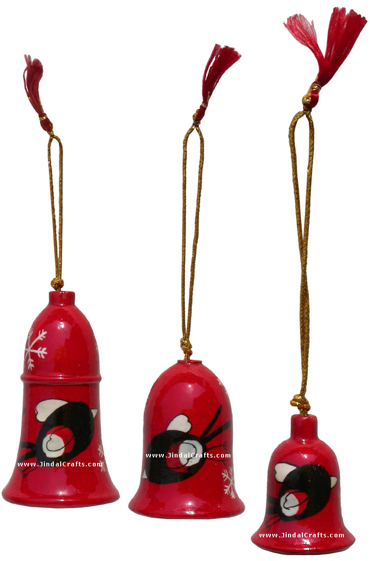 Hand Made, Painted Papier Mache Christmas Ornament Bell
