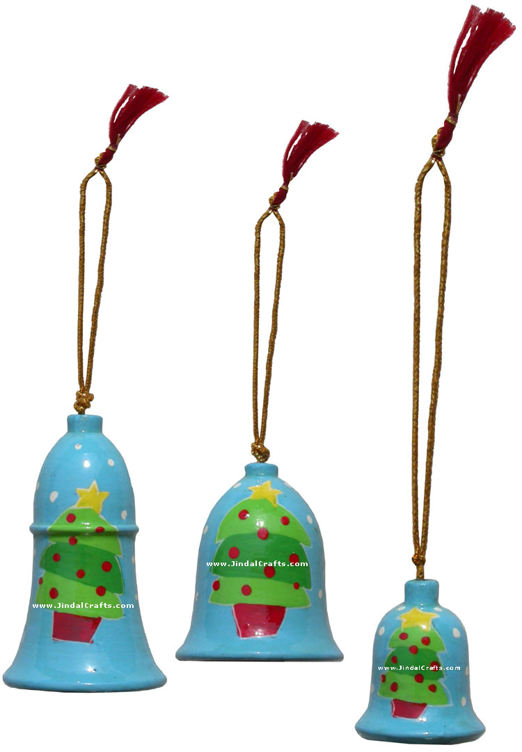 Hand Made, Painted Papier Mache Christmas Ornament Bell