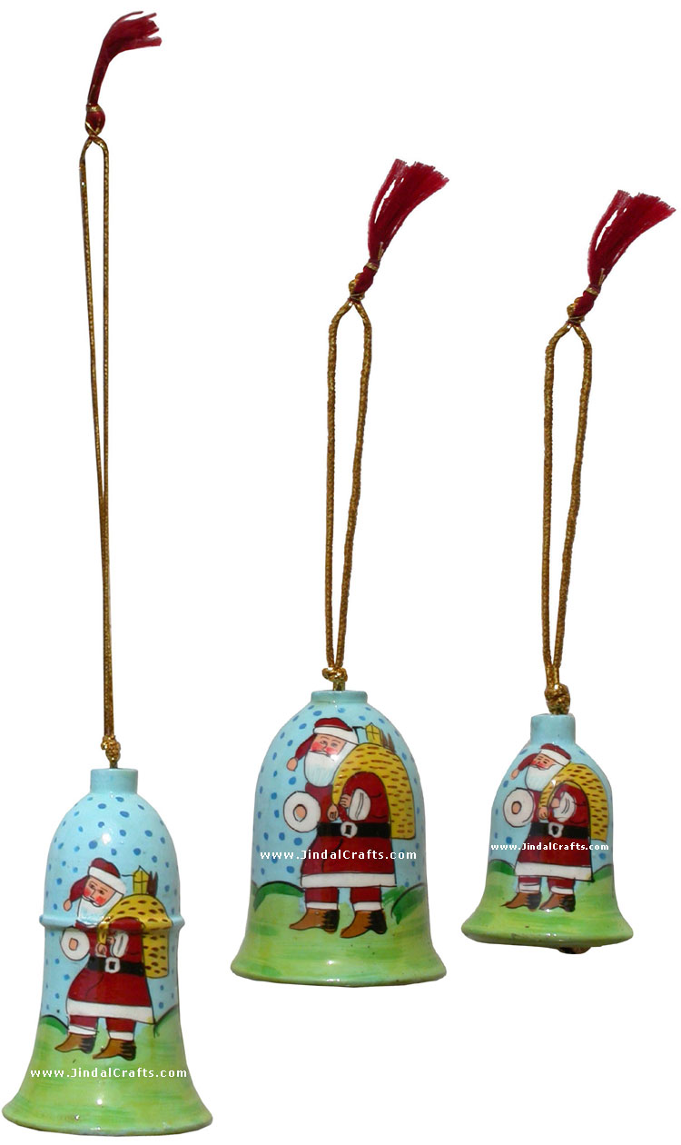 Hand Made, Painted Papier Mache Christmas Ornament Bell