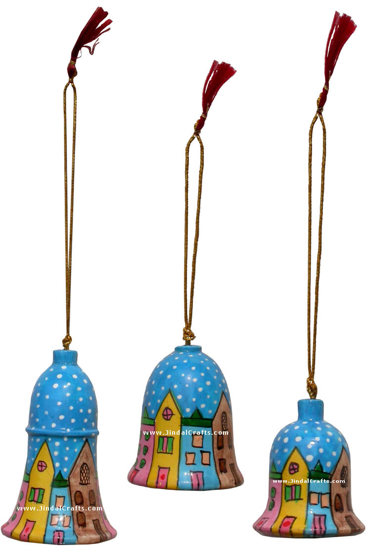 Hand Made, Painted Papier Mache Christmas Ornament Bell