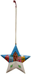 Hand Made Painted Papier Mache Christmas Ornament Stars