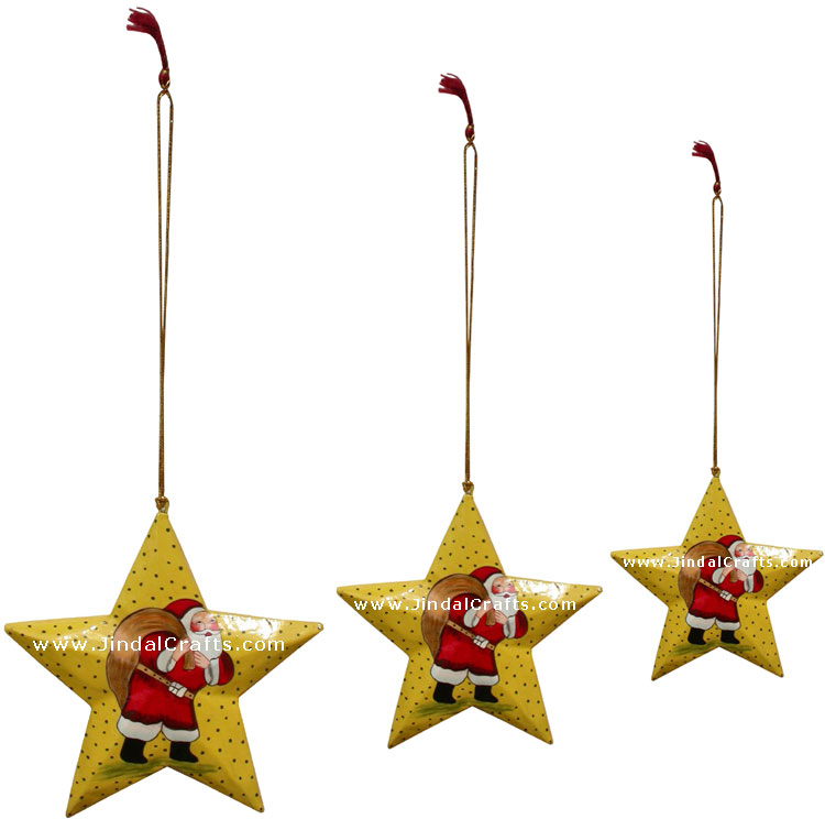 Hand Made Painted Papier Mache Christmas Ornament Stars