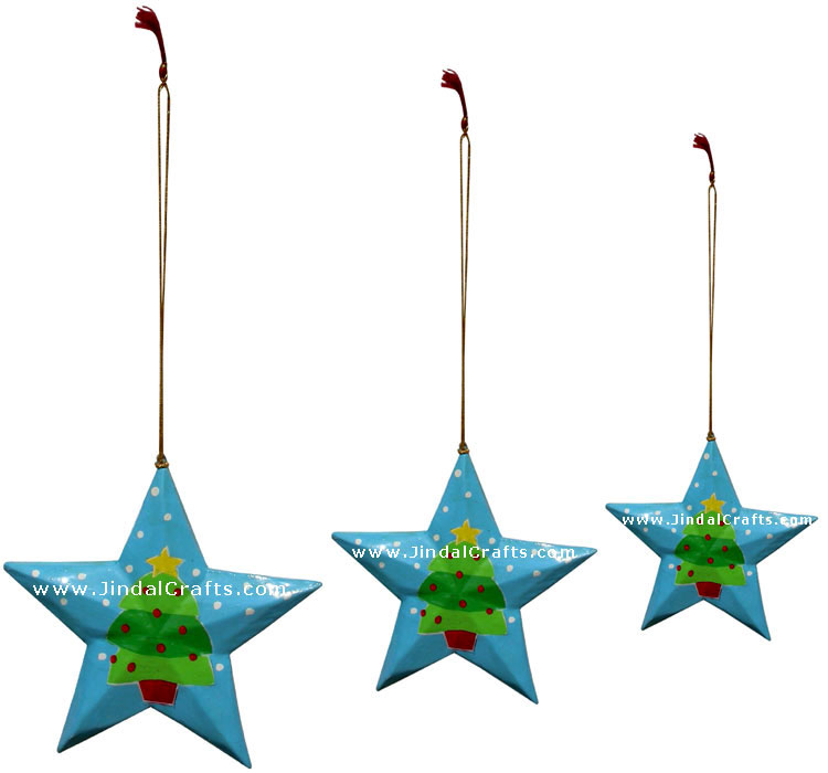 Hand Made Painted Papier Mache Christmas Ornament Stars