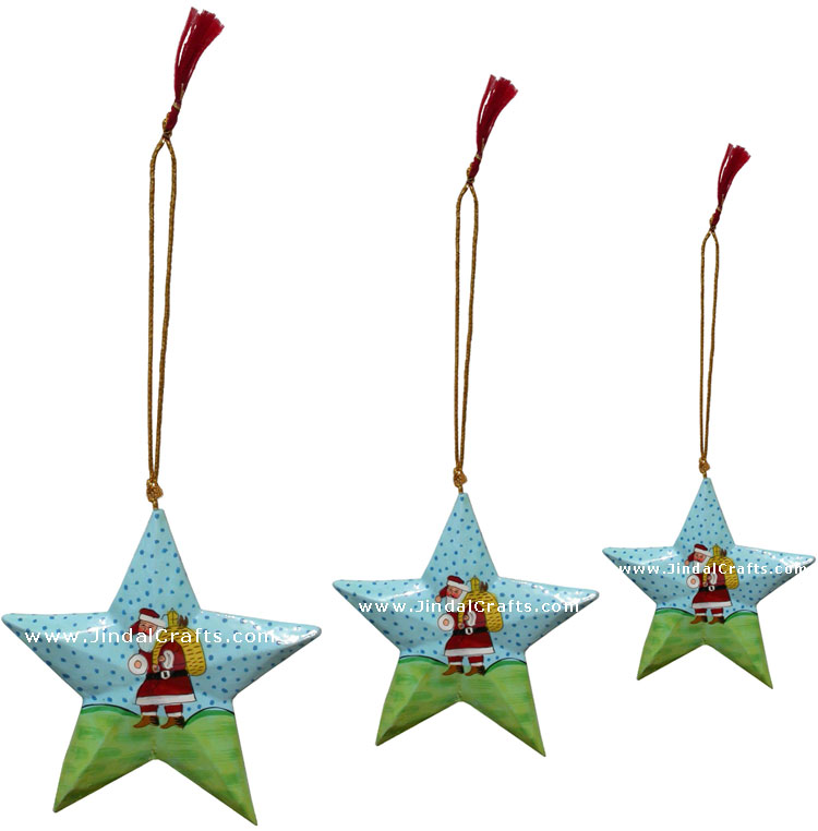 Hand Made Painted Papier Mache Christmas Ornament Stars