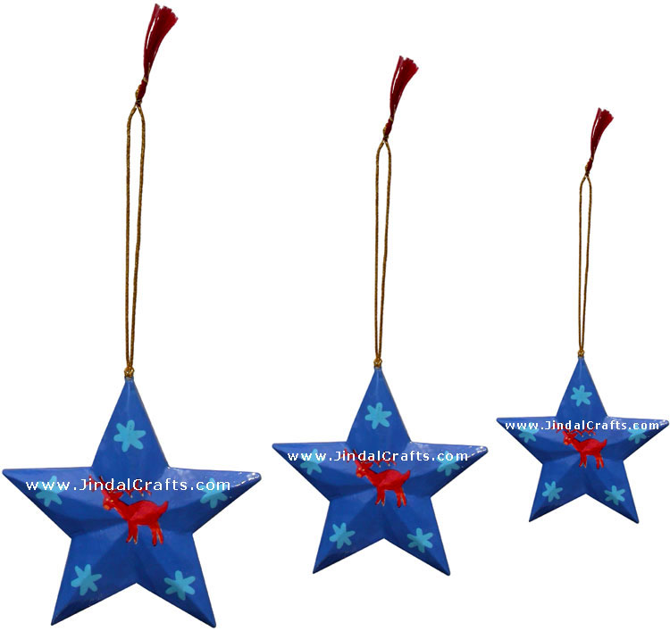 Hand Made Painted Papier Mache Christmas Ornament Stars