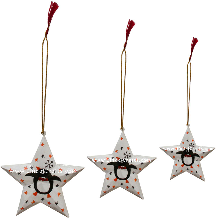 Hand Made Painted Papier Mache Christmas Ornament Stars