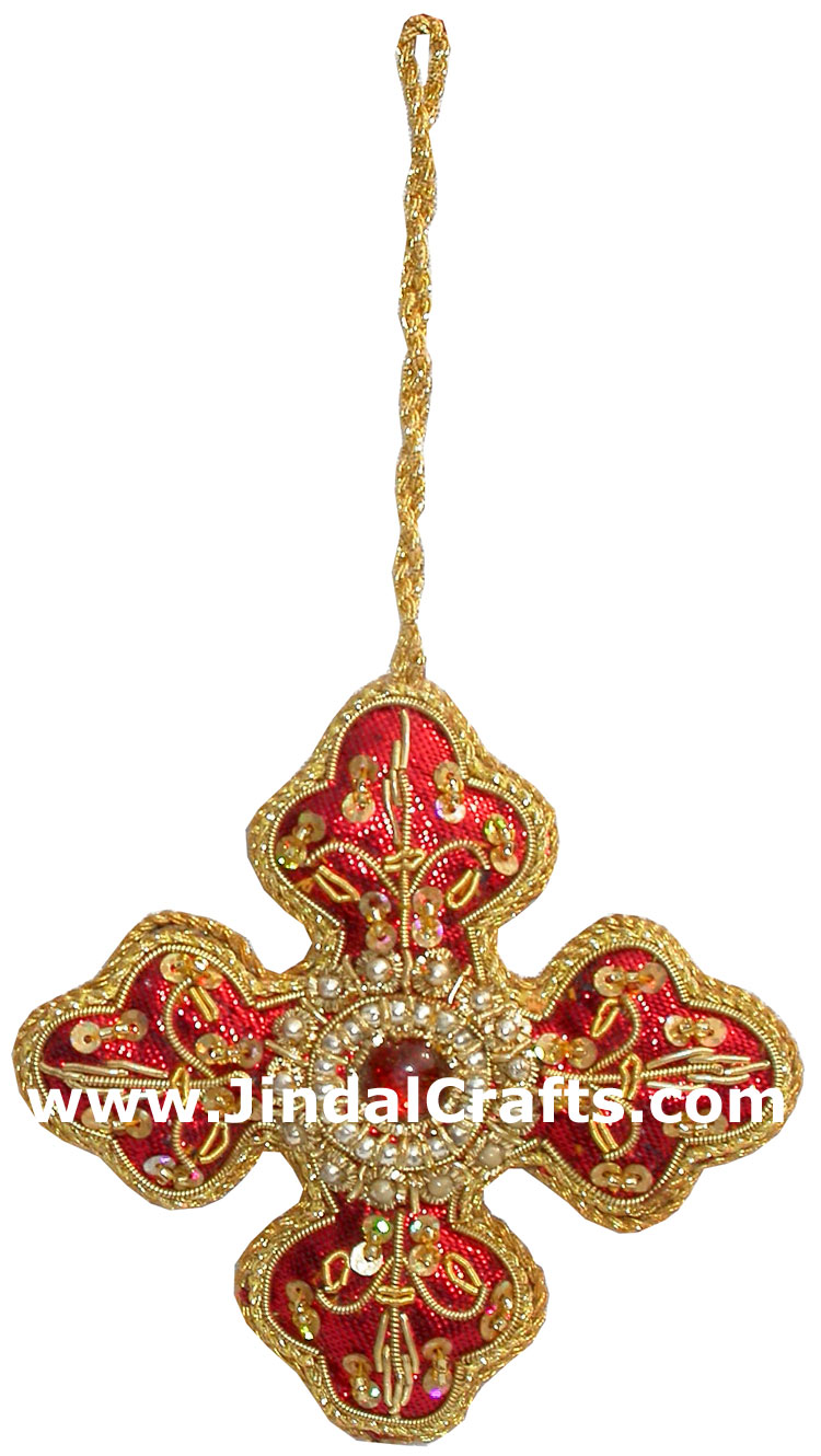 Hand Embroidered Zari Christmas Hangings Ornament India