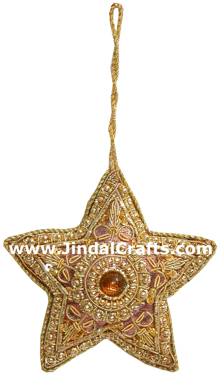 Hand Embroidered Zari Christmas Hangings Ornament India