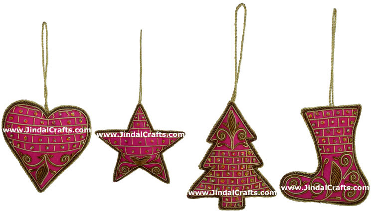 Set of Beaded Ornaments Hand Embroidered Xmas Holidays