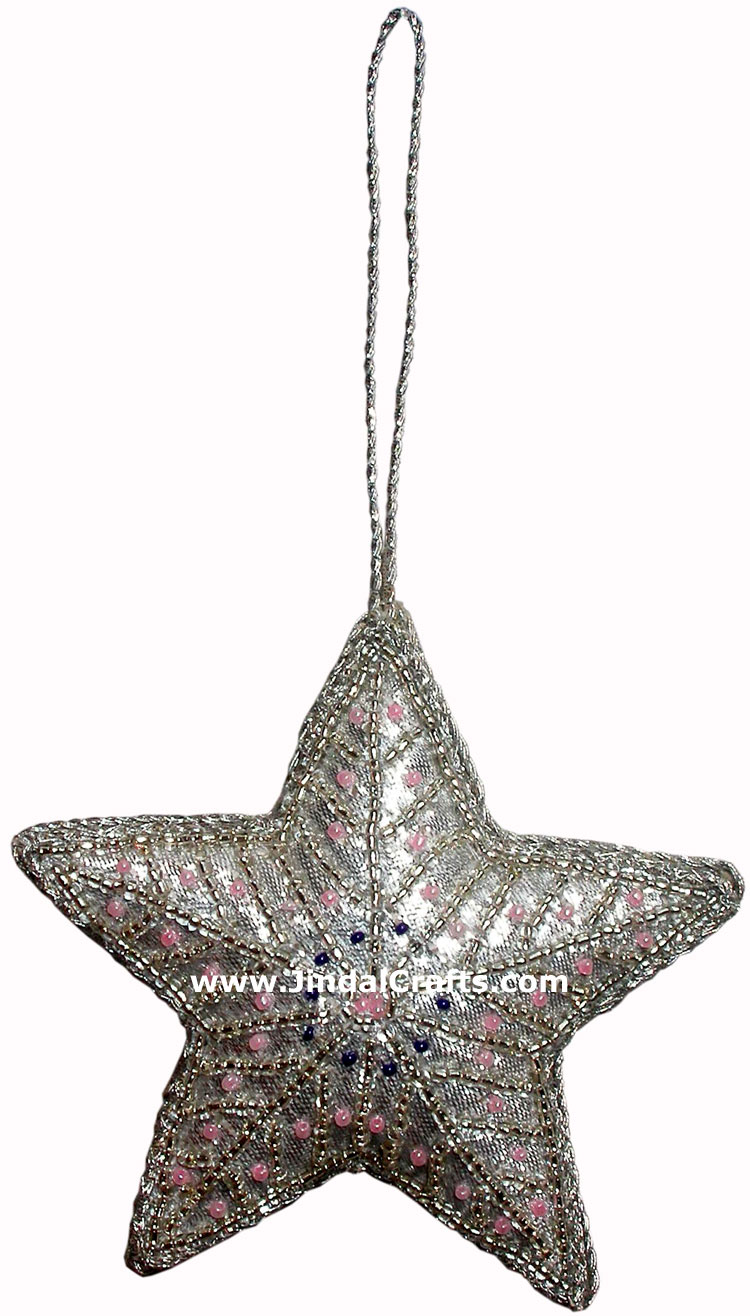 Hand Embroidered Beaded Zari Zardozi Christmas Ornaments Holiday Decoration Art
