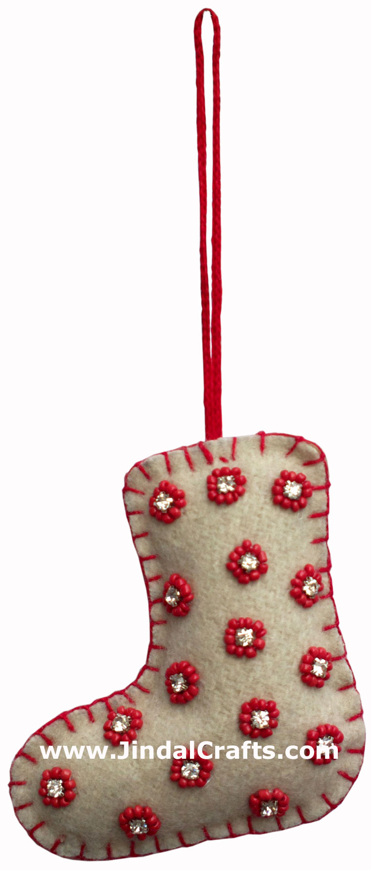 Set of 6 Hand Embroidered Beaded Felt Christmas Ornaments Holiday Ornament India