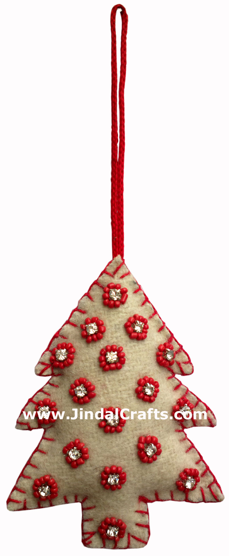 Set of 6 Hand Embroidered Beaded Felt Christmas Ornaments Holiday Ornament India