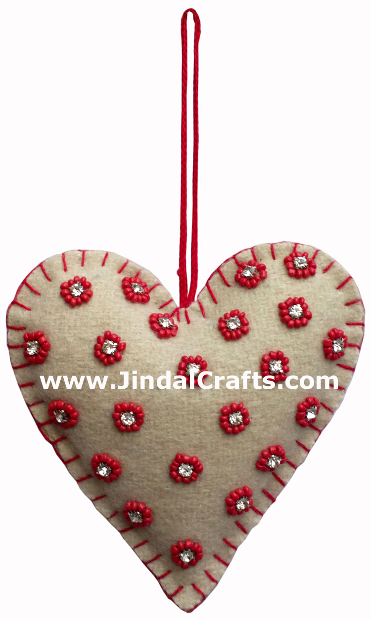 Set of 6 Hand Embroidered Beaded Felt Christmas Ornaments Holiday Ornament India
