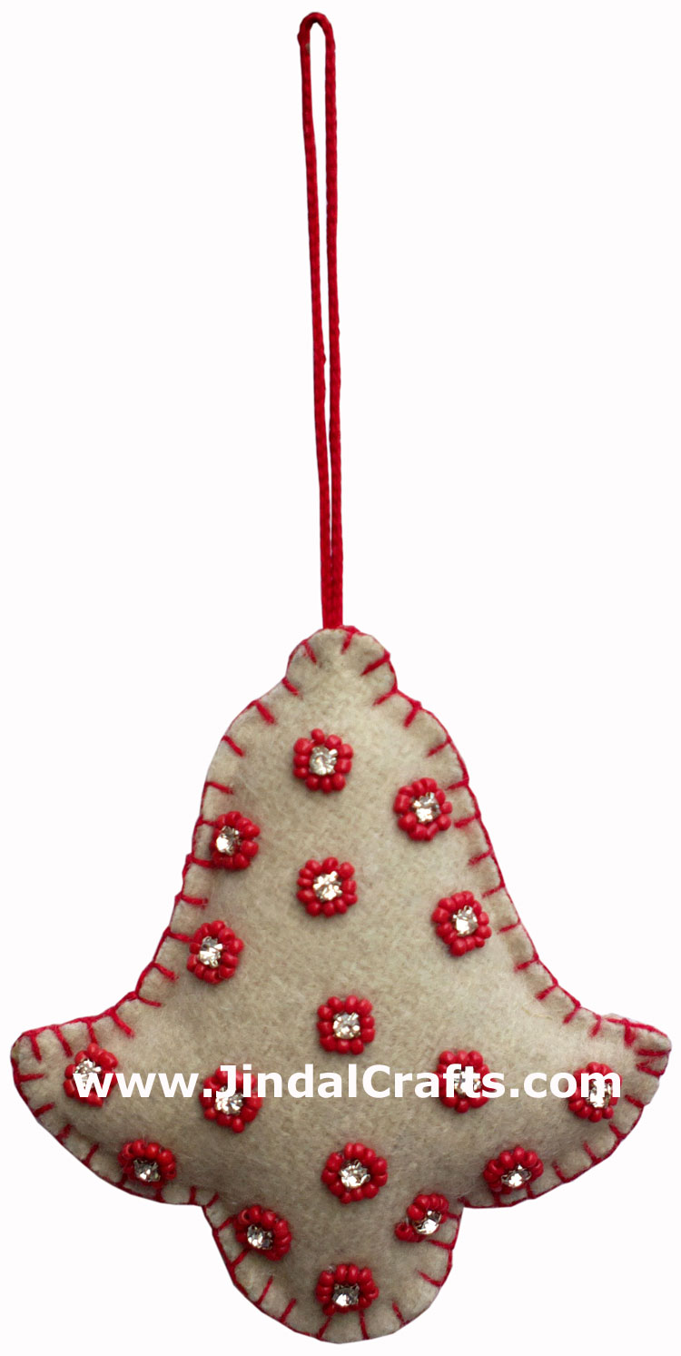 Set of 6 Hand Embroidered Beaded Felt Christmas Ornaments Holiday Ornament India