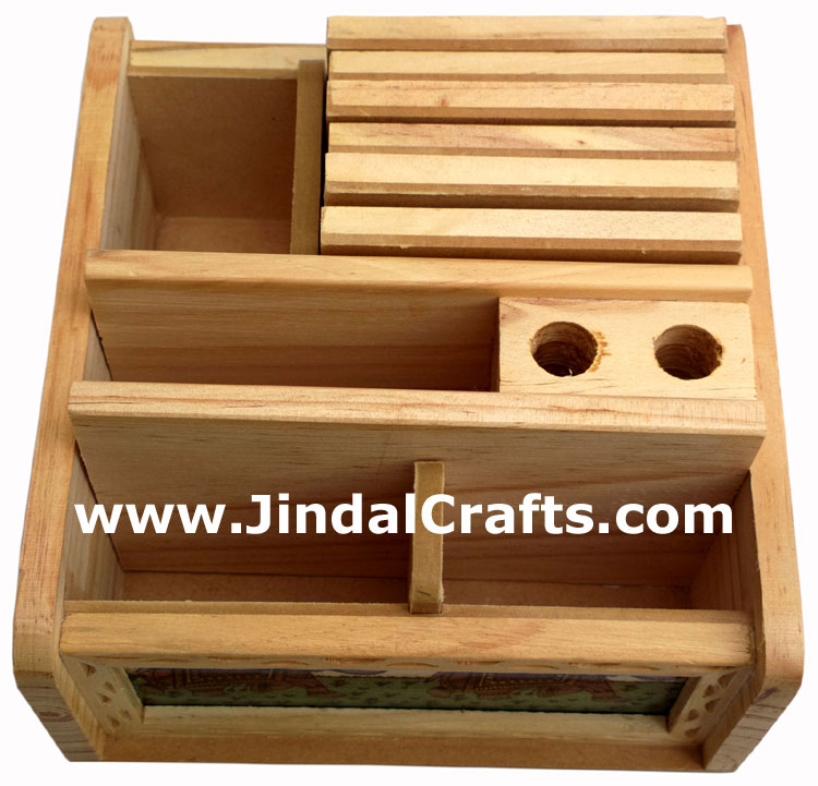 Hand Carved Wooden Gemstone Dust Painting Table Organiser Pen Stand Coasters Art