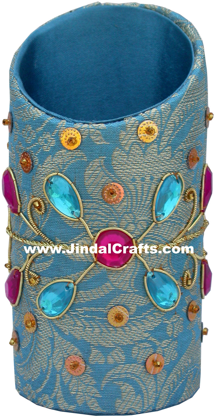Colourful Hand Embroidered Designer Beaded Pen Holder India Unique Gift Souvenir