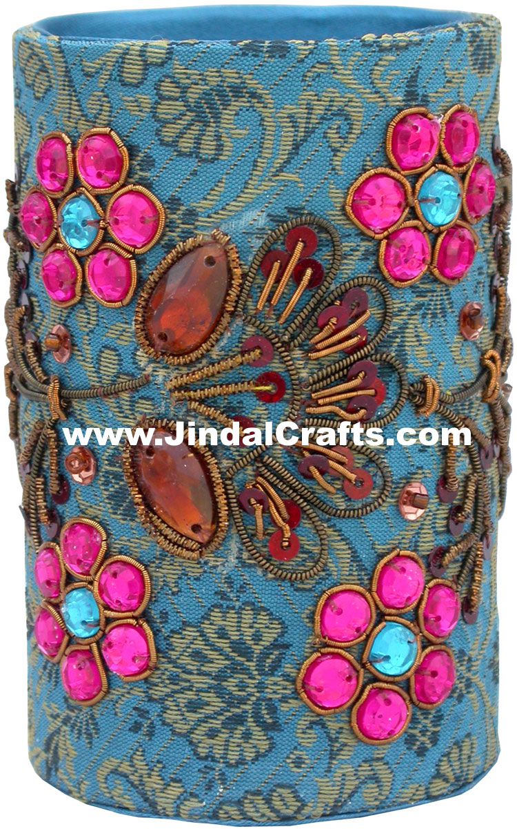 Colourful Hand Embroidered Designer Zari Pen Holder India Unique Gift Souvenirs