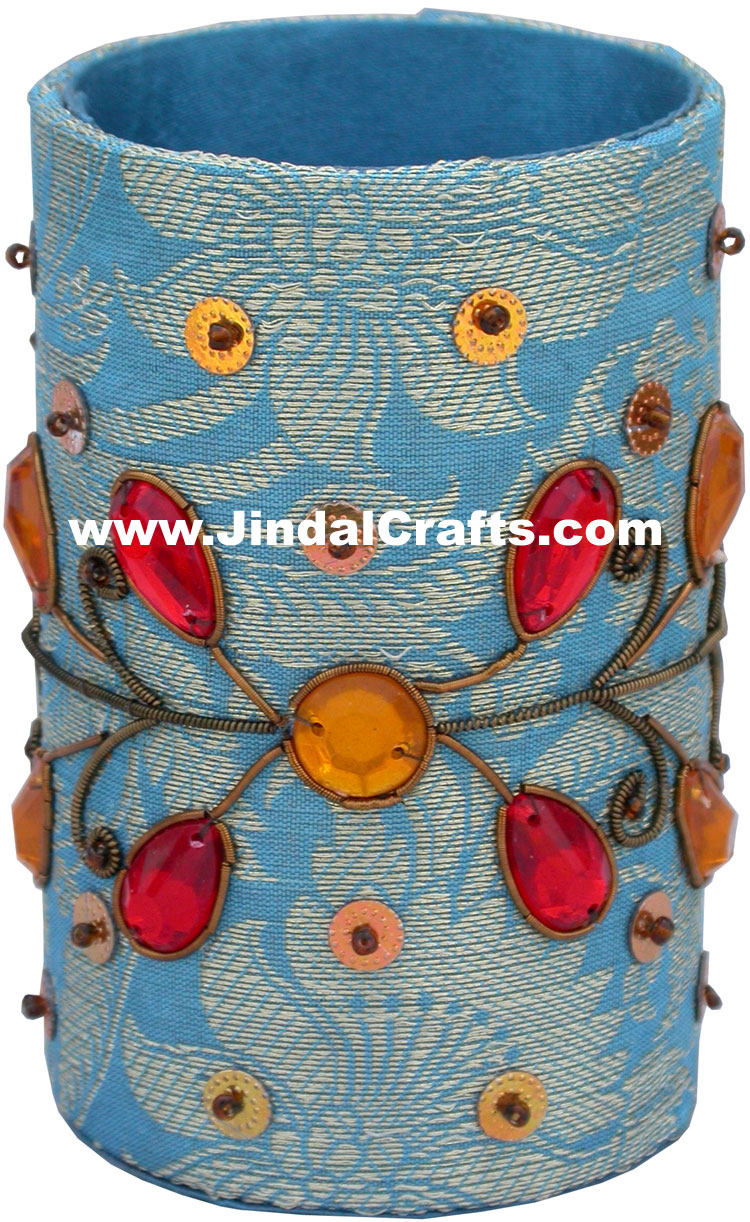 Colourful Hand Embroidered Designer Beaded Pen Holder India Unique Gift Souvenir