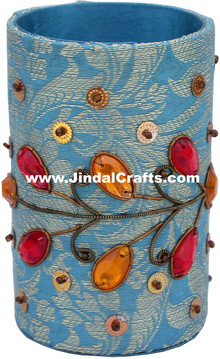Colourful Hand Embroidered Designer Beaded Pen Holder India Unique Gift Souvenir