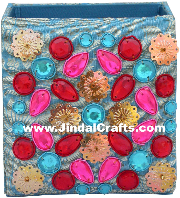 Colourful Hand Embroidered Designer Beads Pen Holder India Unique Gift Souvenirs