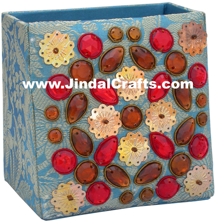 Colourful Hand Embroidered Designer Beads Pen Holder India Unique Gift Souvenirs