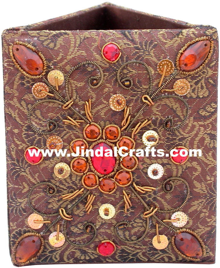 Colourful Hand Embroidered Designer Bead Pen Holder India Unique Gifts Souvenir