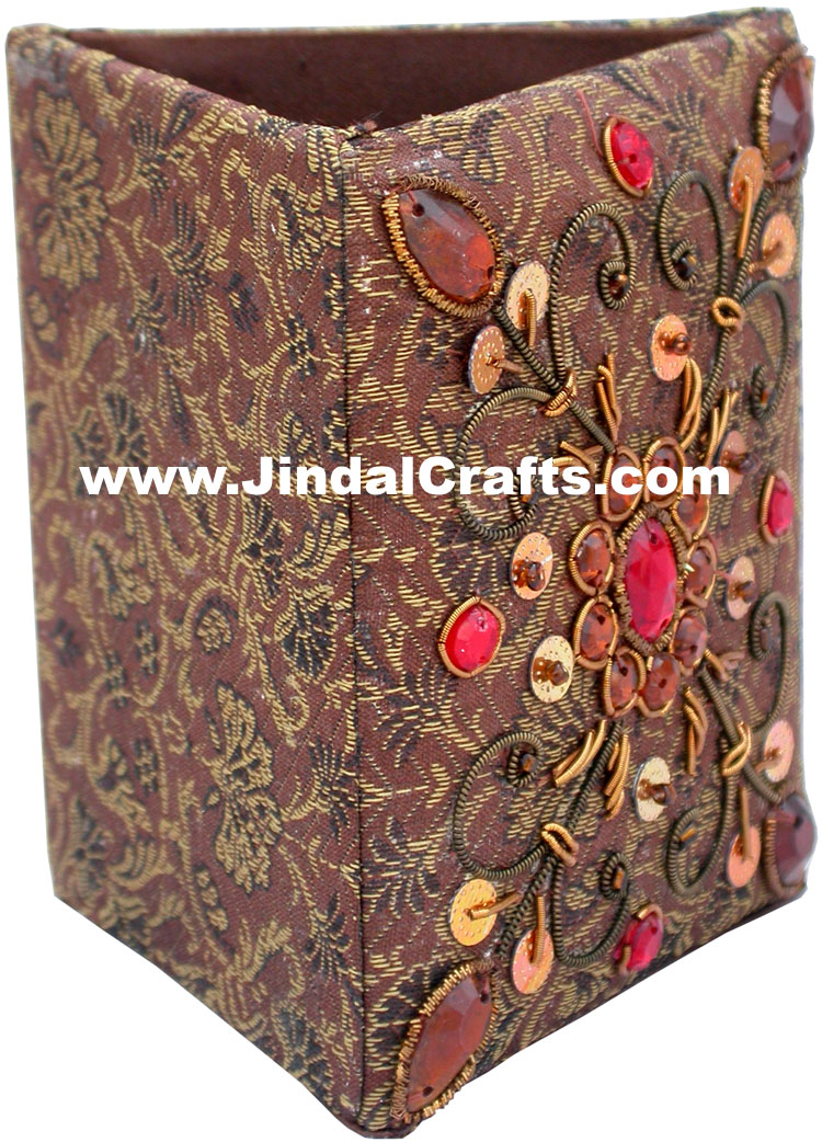 Colourful Hand Embroidered Designer Bead Pen Holder India Unique Gifts Souvenir
