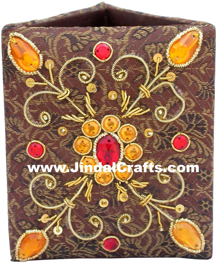 Colourful Hand Embroidered Designer Bead Pen Holder India Unique Gifts Souvenir