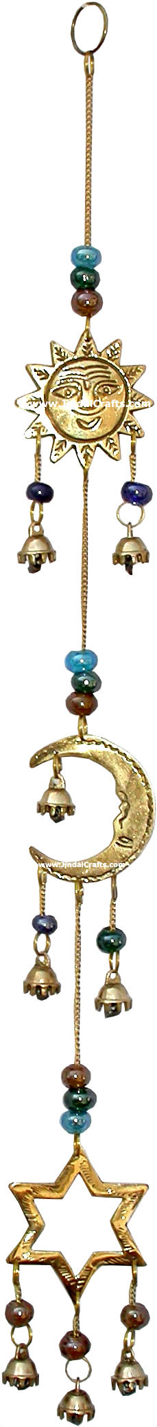 Brass Made Good Luck Home Decor Sun Moon Star Wind Chimes from India Handicrafts