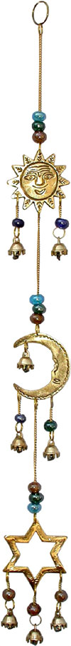 Brass Made Good Luck Home Decor Sun Moon Star Wind Chimes from India Handicrafts