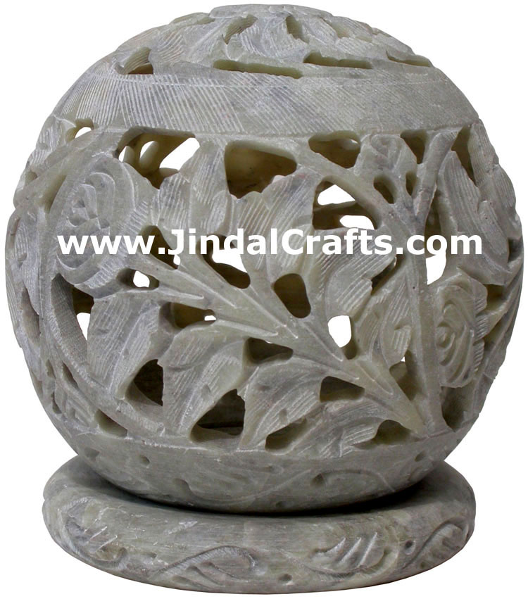 Soapstone Candle Holder Indian Hand Carving Jaali Art