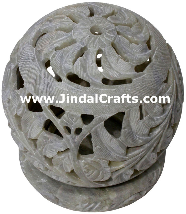 Soapstone Candle Holder Indian Hand Carving Jaali Art