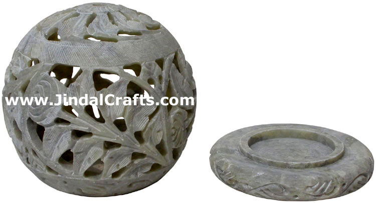Soapstone Candle Holder Indian Hand Carving Jaali Art